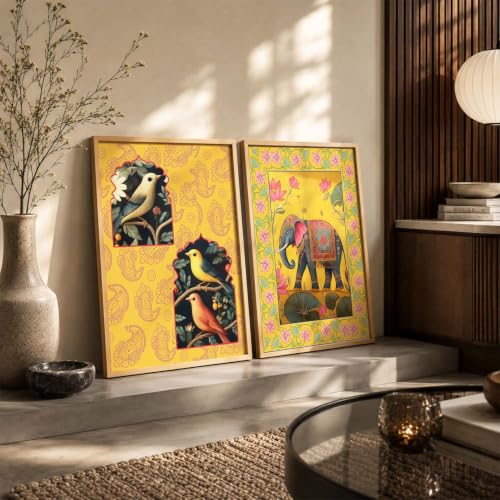 Image of kotart - Indian Wall Art Home Decor Frames Framed Wall Painting for Home Room Bedroom Office Wall Decor Wall Paintings For Home Decoration Pichwai Art Painting for Wall Decoration Wall Poster With frames Traditional Indian Wall Art Madhubani Paintings for Living Room set of 2 (Art 7, (10x13 inch), Framed)