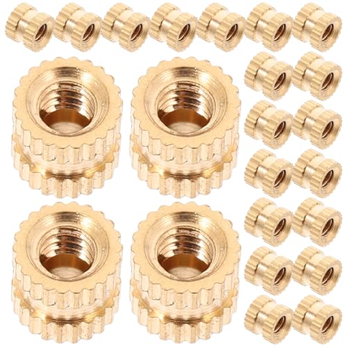 FRCOLOR 60Pcs M2X3X3.5 Copper Knurled Nut Inserts, Electrical Appliance Replacement Threaded Knurled Nuts, Copper Thread Inserts for DIY and Industrial Fastening Applications