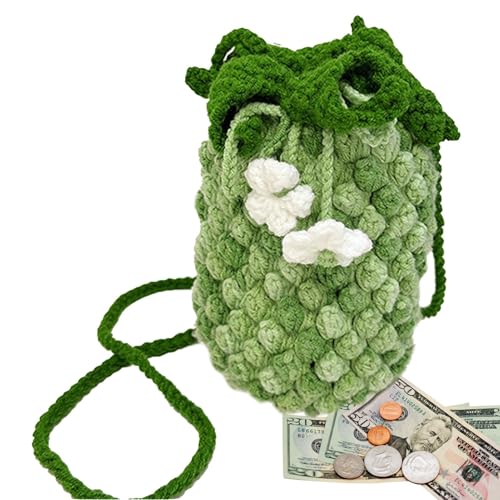 Sac à cordon tricoté, sac à bandoulière tissé à la main - Sac seau design dégradé avec cordon de serrage | Sac de seau tissé à tricoter tissé à la main pour les cosmétiques