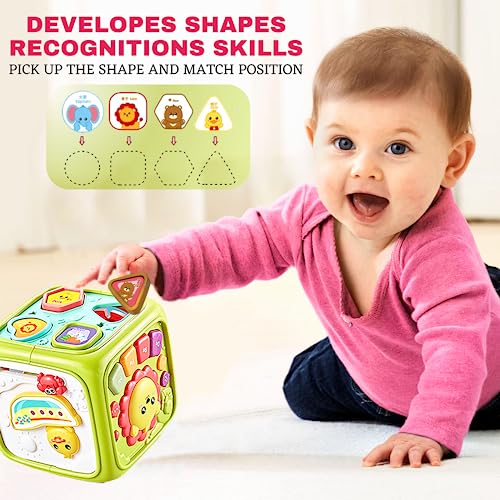 Image of 5 in 1 Activity Toys for 1 Year Old Boy - Animal Voices, Instrument Sounds, Drum Box with Lights, Musical Toys for Kids 1 Years & Toddlers Toys Y5