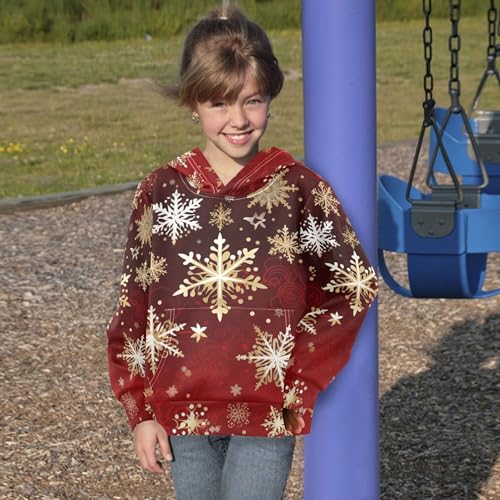 Kids Hoodies Sweaters Christmas Xmas Snowflake Hooded Sweatshirts with Big Pockets for Boys Girls B04003794