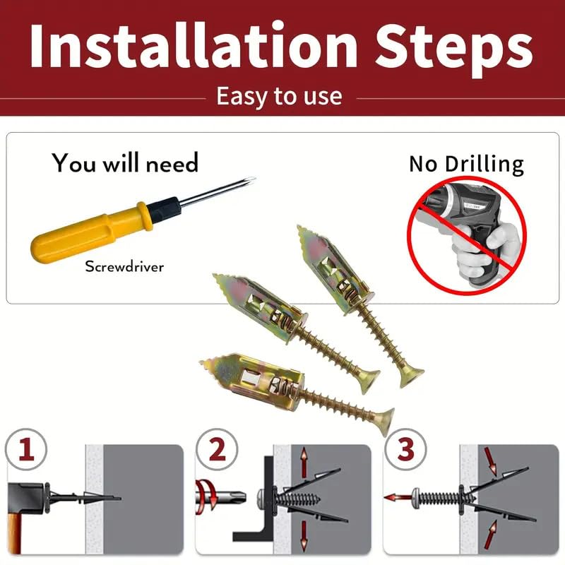 148pcs Spiral Expansion Screw Set Drywall Screws Zinc Alloy Self-Drilling Drywall Anchors Kit with Box (148pcs)