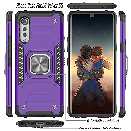 Aymecl Compatible For Lg Velvet 5G Case,Lg Velvet 5G Uw/Lg G9 Case With Hd Screen Protector,Armor Grade Cases With Rotating Holder Kickstand Non-Slip Hybrid Rugged Case For Lg Velvet 5G,Purple #TOP1