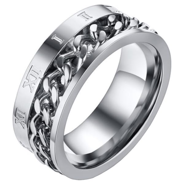 Bague homme Cuban Link Mendes en métal argenté de 19mm style chiffres romains sans pierre