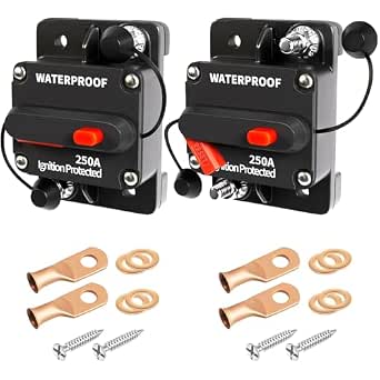 250Amp Waterproof Marine Circuit Breaker with Manual Reset Switch for 12V-48V Systems