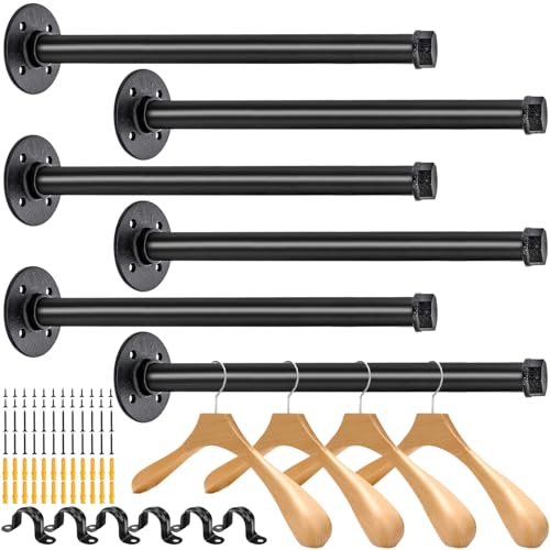 ZOOFOX 6 Pack Industrial Pipe Clothes Bar, 12 Inch Wall-Mounted