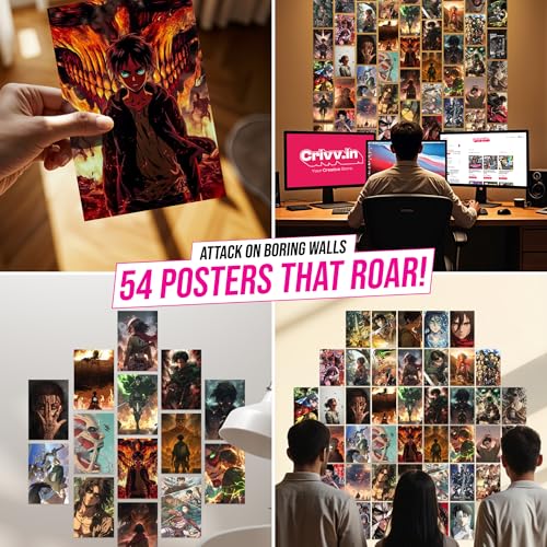 Image of Attack on Titan Poster Collage Set of 54 (4x6 Inch) - Wall Art Featuring Eren, Levi, Mikasa & More | Aesthetic Anime Decor for Bedrooms, Dorms, Study Rooms & Anime Fan Gifts
