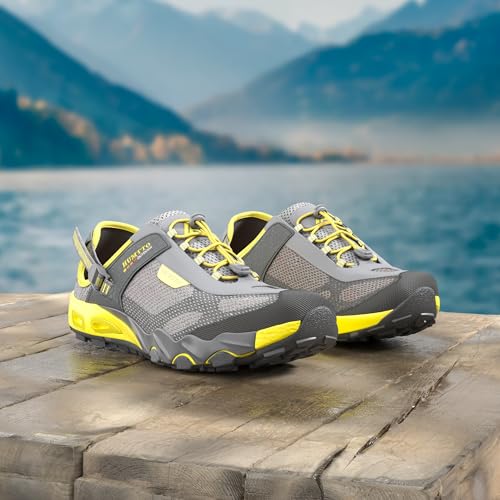 HUMTTO Men's Amphibious Water Shoes - Outdoor Hiking Sandals for Men Summer Non-Slip Quick Drying Water Sandals River Shoes 10.5 Grey - Thumbnail 2