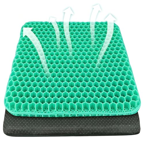 Image of Gel Seat Cushion - Soft Sitter Honeycomb Cushions Double Thick Gel Cushion with Cloth Cover, Cooling & Ergonomic Support Pressure Cushion, for Office Chair, Wheelchair and Car Seat Pads- 42x36x3.5cm