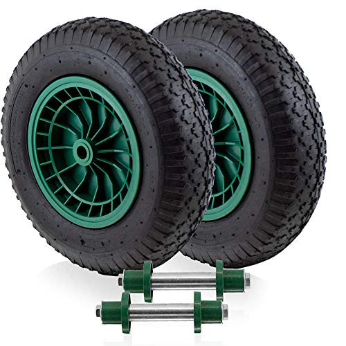 BITUXX Ersatzrad Schubkarrenrad Schubkarre Scheibtruhe Rad Reifen Luftrad Luftbereifung Felge 4.80/4.00 max 250Kg mit Stahlachse 130mm (2 Räder + 2 Achsen)