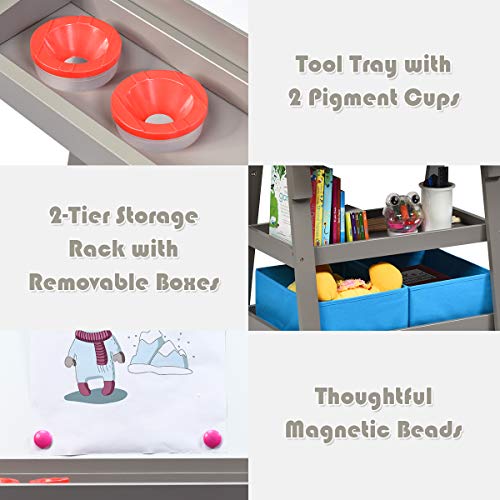 Image of GLACER All-in-One Double Sided Painting Easel for Kids with 2 Storage Bins, Paper Roll, Magnetic Whiteboard & Chalkboard, Gift for Boys & Girls (Grey)