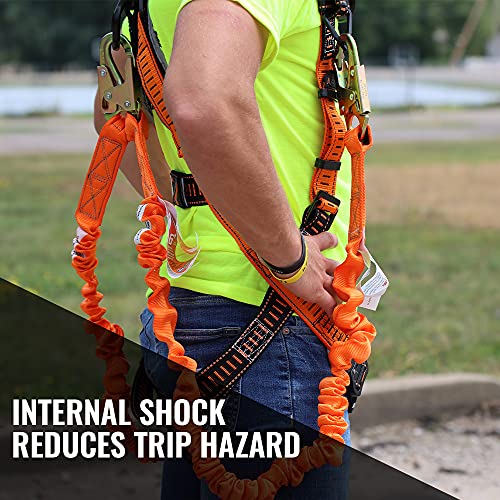 Image of Malta Dynamics 4.5' to 6' Double Leg Stretch Internal Shock Absorbing Lanyard with 3 Steel Snap Hooks, Lightweight and Durable, OSHA and ANSI Compliant