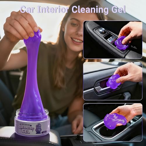 Image of Car Cleaning Gel Reusable 2Pack - Lavender Scent Dust Cleaning Putty Keyboard Slime for Car Interior Air Vent Cleaner, Auto Detailing Tools Accessories, Dust Remover Gifts for Men Women,200g,Purple