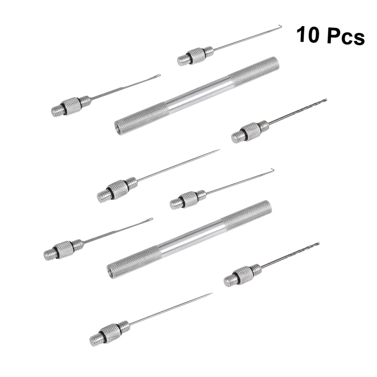 Gogogmee 10pcs Metal Crochet Hook Set Aluminum Handle Bait Tackle Barbs Needle for Fishing Rigging and Bait Threading