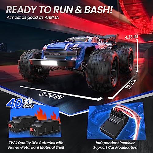 DEERC Brushless Extreme High Speed RC Truck, 1:16 4X4 RTR Fast RC Cars for Adults, Max 42mph All Terrains RC Monster Truck, Off Road Hobby Electric Vehicle Gift for Boys, 2 Battery - Image 5