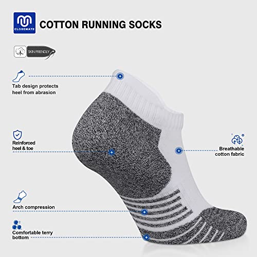 Closemate Womens Sport Ankle Running Socks Cushioned Tab Breathable Low Cut Non-Slip Cotton Athletic Socks 6 Pairs (6White, Size S) #TOP1