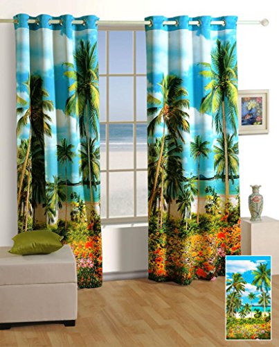 Image of Swayam Blackout Polyester Window Curtain for Living Room & Bedroom | 5 Feet | Room Darkening Curtain with Eyelets | Pack of 1 | Nature Design - Turquoise