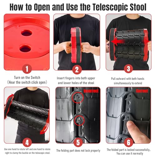 Image of Doseno Upgraded Foldable Stool Thickened, Portable Collapsible Stool Retractable Stool for Fishing, Hiking Tours, BBQ, Parties, Outdoor Activities (Red, 1pack)
