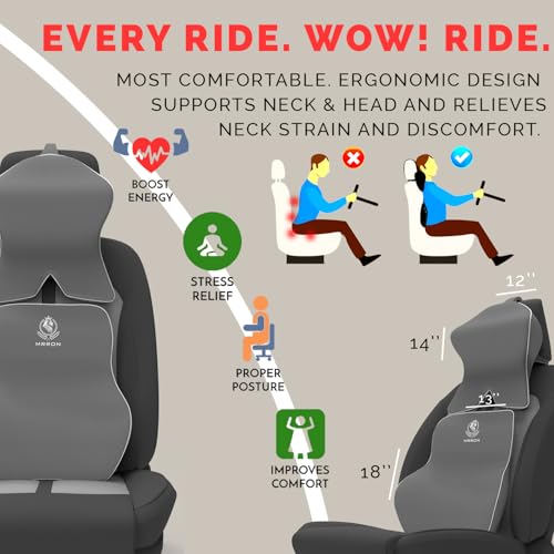 Image of MRRON Large Back Support Neck Rest for Chair & Car Seat, Orthopaedic Lumbar Support Memory Foam Backrest Cushion Designed for Back Pain Relief Pillow for Comfortable Sitting (Grey, Long Back)
