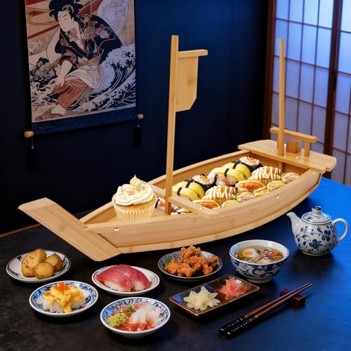 Plato grande para sushi en forma de bote de bambú 70cm miniatura 3