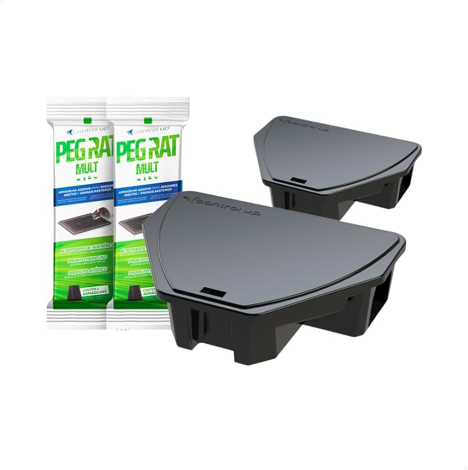 Kit 2 Porta Isca Mult Control Up + 4 Placas Ratoeira Adesiva Peg Rat