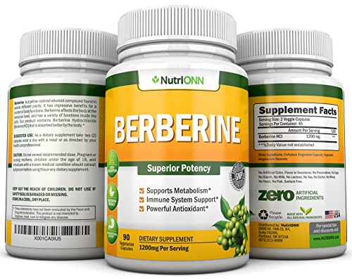 Berberine - 1200Mg Per Serving - 90 Vegetarian Capsules - Pure Berberine Hcl Extract Supplement - Superior Potency To Support Immune Health #TOP5