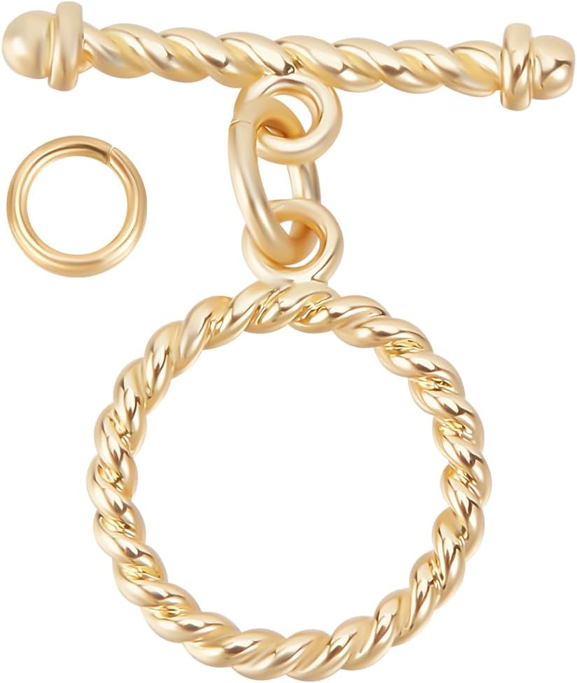 Beebeecraft 1 Box 12 Sets Toggle Clasp 18K Gold Plated Tibetan Ring T-bar Bar and Ring Clasps Connector for Necklace Bracelet Jewelry Making