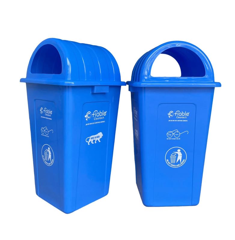 Image of 90L Blue Plastic Dustbin with Dome Lid - 2pcs | Large Outdoor Trash Bin for Commercial Use
