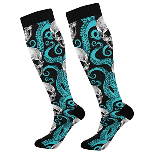 Fisyme Skull Octopuses Tentacles Socks for Women Men, Warm Athletic Crew Running Hiking Compression Socks 1 pieces