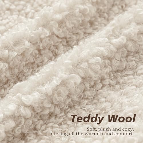 Image of Foindtower Set of 2 Curly Teddy Wool Pillow Covers Decorative Boucle Textured Lumbar Throw Pillow Faux Fur Sherpa Pillowcases Sheepskin Fuzzy Cushion Case for Sofa Bedroom Car 12 inchx20 inch Cream Beige