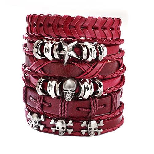 TURTLEDOVE Braided Leather Wide Wristband - Punk Bracelet with Skull for Biker, Rocker