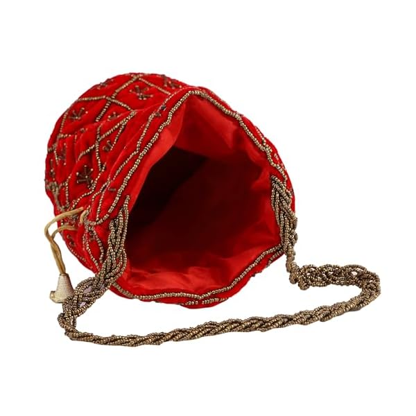 myDsGifts Women's Hand Embroidered Velvet Potli Bag (Single, Red) - Image 4