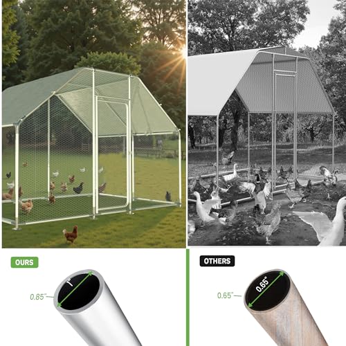 Large Metal Chicken Run, Chicken Coop with Lockable Door Flat Shape Walk-in Chicken Hen House with Waterproof & Anti-UV Cover for Duck Rabbit Habitat Cage Outdoor Poultry Cage for Yard Farm - Thumbnail 3