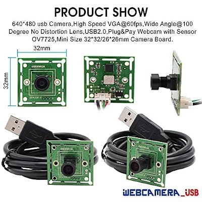 ELP VGA Super Mini Wide Angle USB Camera Module with 100degree Lens High Speed 480P 60fps UVC USB2.0 Video Webcam Board OV7725 Embedded Industrial Camera for Computer, Raspberry Pi, Jetson Nano