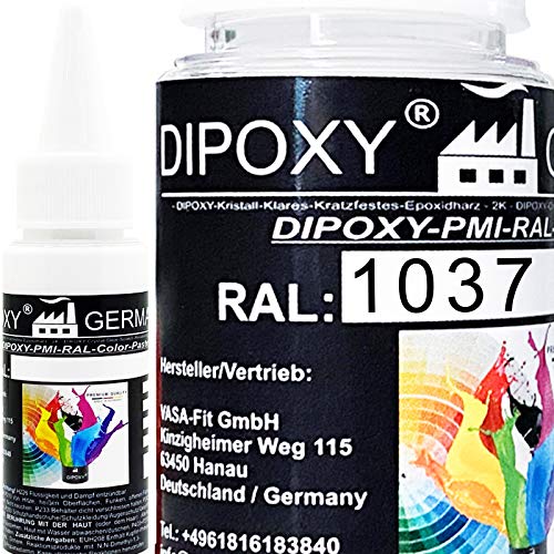 25g Dipoxy-PMI-RAL 1037 SONNENGELB Extrem hoch konzentrierte Basis Pigment Farbpaste Farbmittel für Epoxidharz, Polyesterharz, Polyurethan Systeme, Beton, Lacke, Flüssigfarbe Kunstharz Schmuck