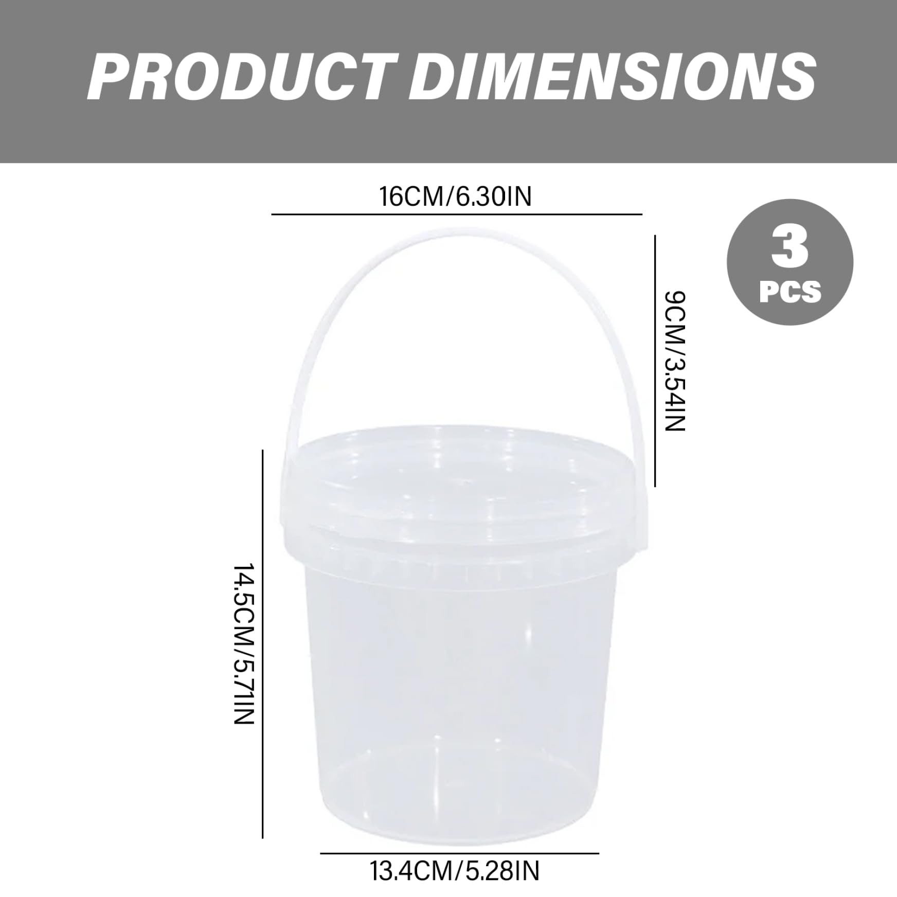 3 secchi per vernice con coperchio e manico, 2 l, trasparente, multiuso, in polipropilene, per pittura, acqua, artigianato, progetti di garage, organizzazione con coperchio gallone con