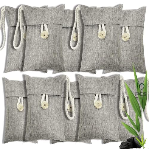 MEGAROOM Bamboo Air Purifying Bags 10 x 100g - Natural Air Freshener - Activated Charcoal Odour Absorber - Activated Charcoal Bag - Natural Car Air Freshener, Shoe Deodoriser, Home, Pet, Closet Odour