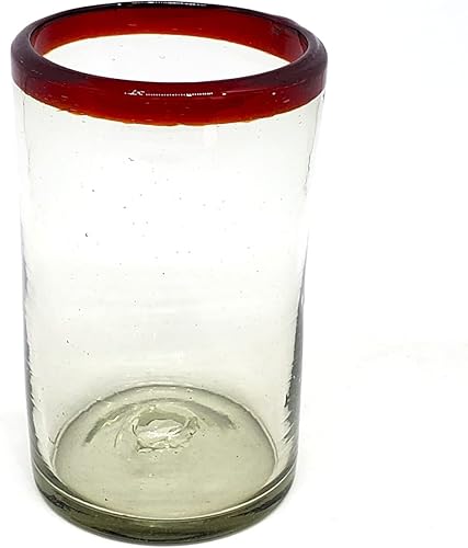 Miniatura 2 de MexHandcraft Vasos para beber con borde rojo rubí de 14 onzas (juego de 6), vidrio reciclado, sin plomo, sin toxinas (beber)