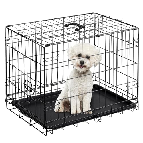 DUMOS Dog Crate, 24 Inch Medium Single Door Dog Cage with Plastic Leak-Proof Pan Tray, Folding Metal Wire Pet Kennel for Indoor, Outdoor, Travel