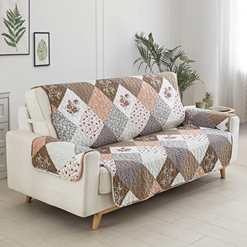 Djoymock Patchwork Couch Sofa Cover Slipcover Nonslip Quilted Furniture Protector Slipcover For Dogs, Children, Pets Sofa Slipcover Machine Washable Soft Breathable Cover For 66" Sofa #TOP3