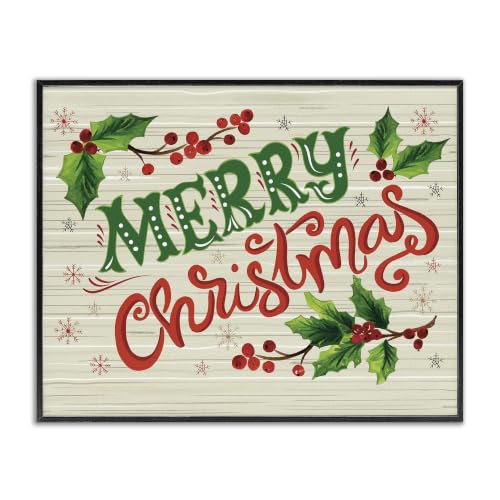 Jovial Merry Christmas Text Holly Berry, 24 x 30 Inch Framed Giclée Print