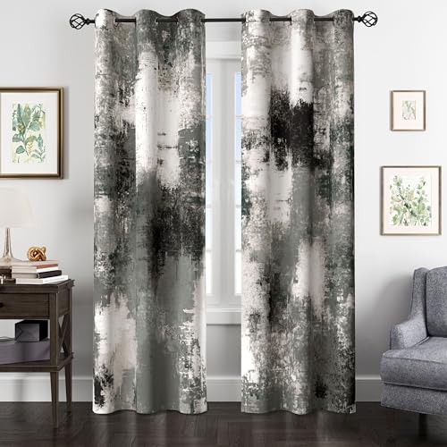 Image of Asuexpect Black Grey Abstract Curtains 2 Panels Abstract Rust Curtain Room Darkening Grommet Window Drapes Modern Decorative Window Treatments for Bedroom Living Room, 42x63 Inches, Black Grey