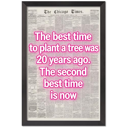 Retro Newspaper Wall Art Inspirational Affirmation Quote Prints The Best Time to Plant a Tree Was 20...