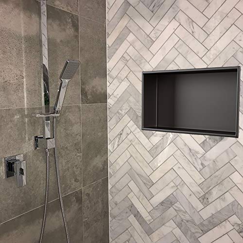 Shower Niche - No Tile Needed 24" X 12" Powder Coat Black Recessed Single Shelf Organizer – Best Modern In Wall Bathroom Accessory For Shower Or Tub Storage | Nook Insert Holds Soap Bottles Toiletries #TOP6