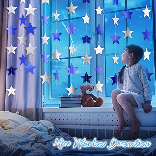 Image of Patelai Glitter Star Garland Banner 2026 Party Decor 130 Feet Star Hanging Streamers Twinkle Backdrop for Classroom Birthday Graduation Wedding Supplies(Ocean Blue, Glitter Silver)