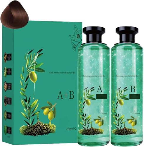 Tinte capilar con aceites esenciales botánicos de larga duración, tinte capilar botánico transparente para cubrir las canas, colorear, y acondicionar todo tipo de cabellos (marrón castaño)