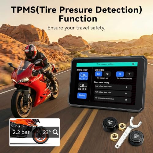 Image of SIXTOP Motorcycle CarPlay Screen with HD 1080P Dual Dash Cam Wireless CarPlay Android Auto Screen for Motorcycle TPMS Pantalla para Moto 5 inch IP67 Waterproof Touchscreen, Bluetooth, GPS, Voice Control