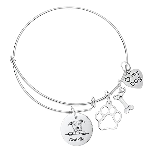 American Pit Bull Terrier Gifts, Personalized American Pit Bull Terrier Bracelet, Custom Engraved Dog Bangle, Memorial Keepsake for Dog Mom, Dog