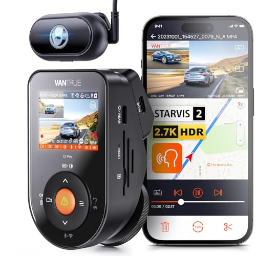 Vantrue S1 Pro DMS AI Dash Cam Front and Inside, ADAS, DMS, 2.7K 2 Channel Dash Camera, STARVIS 2 Dashcam, HDR Night Vision, 5G WiF i& GPS, APP/Voice Control, 24/7 Parking Mode, 1TB Max