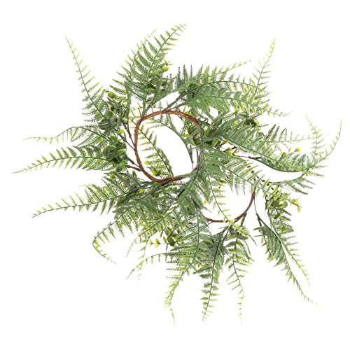 KONTONTY 2Pcs Artificial Greenery Candle Wreath Rings Decorative Ferns Candle Holders for Weddings Table Centerpieces and Home Decor Fake Greenery Candle Rings